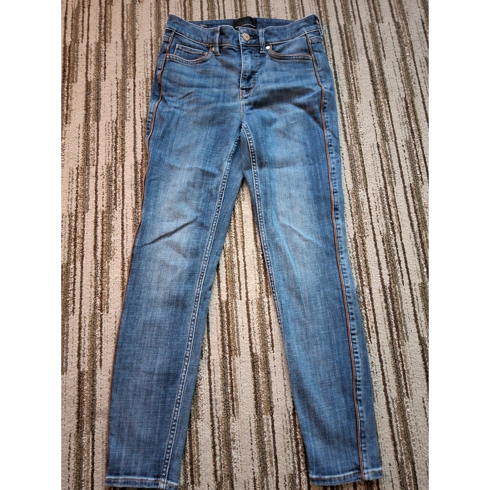 White House Black Market Skinny Ankle Jeans High Rise Side Piping Blue Size 0